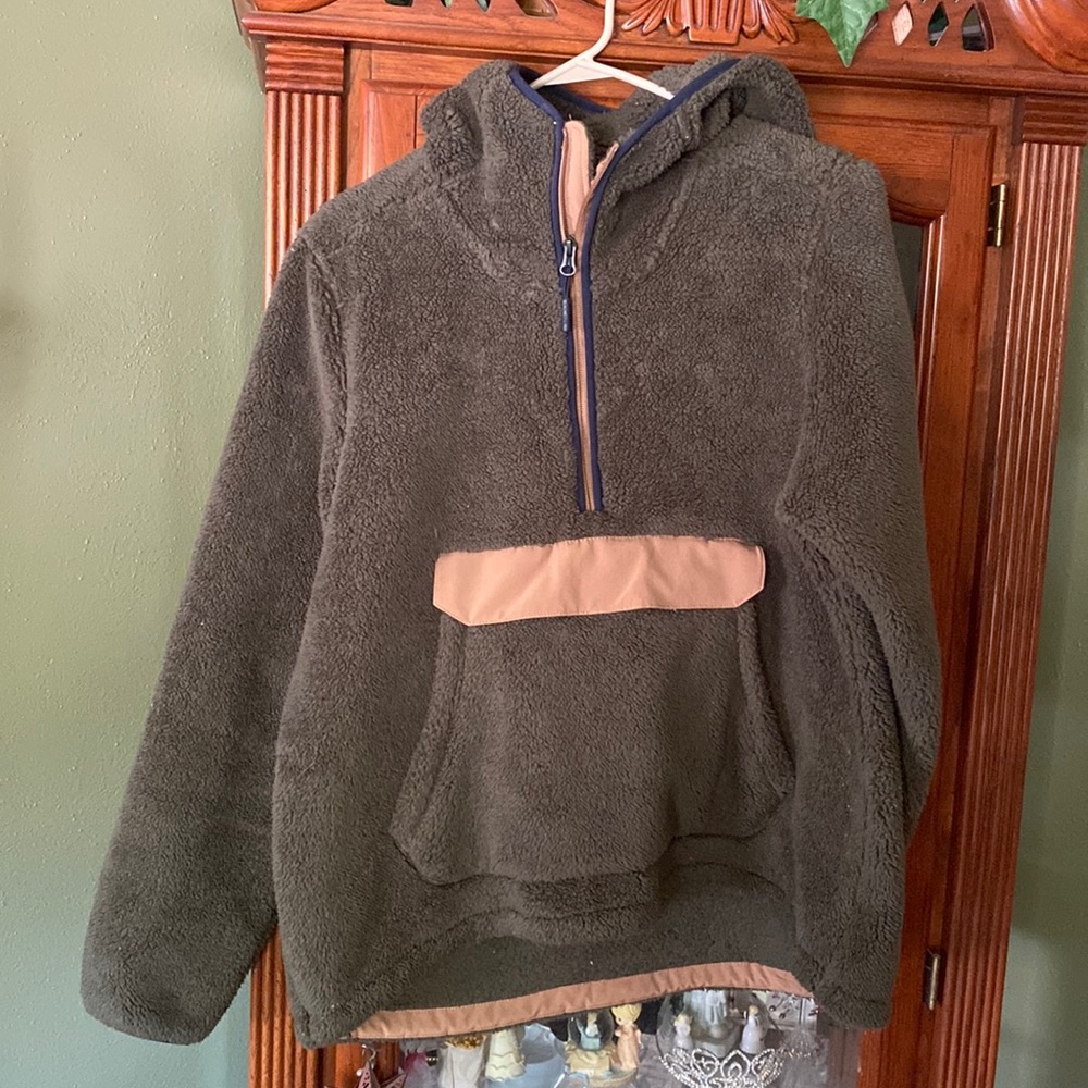 The North Face hooded army green fleece